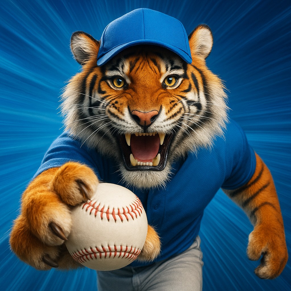 একটি হাসিখুশি বাঘছানাটি ইউনিফর্ম পরা, পায়ে একটি বল ধরে bd1111 এ ক্রিকেট-গেমিংকে প্রতীক হিসেবে উপস্থাপন করে